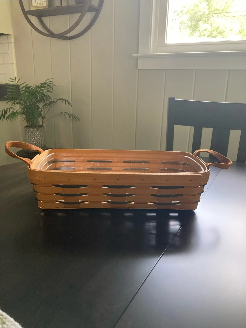 Longaberger Rectangular Slatted Handled Basket in Light Brown